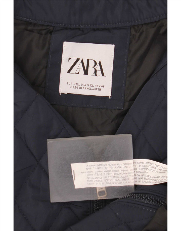 Zara Herre Quiltet Gilet UK 44 2XL Navy Blue Polyester
