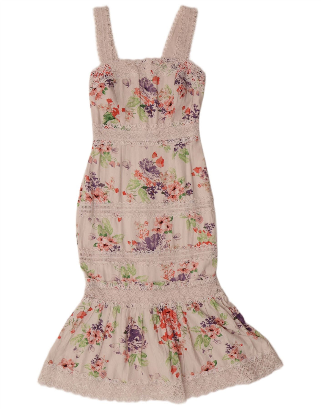 LIPSY Kvinders ærmeløs Havfruekjole UK 6 XS Hvid Blomsterviscose