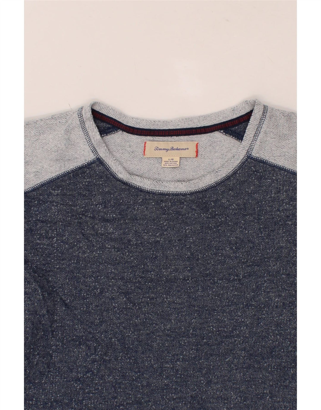 TOMMY BAHAMA Mens Sweatshirt Jumper Large Navy Blue Colourblock Cotton Vintage Tommy Bahama and Second-Hand Tommy Bahama from Messina Hembry 