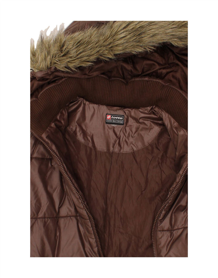 LOTTO Womens Hooded Padded Jacket UK 14 Large Brown Polyester Vintage Lotto and Second-Hand Lotto from Messina Hembry 