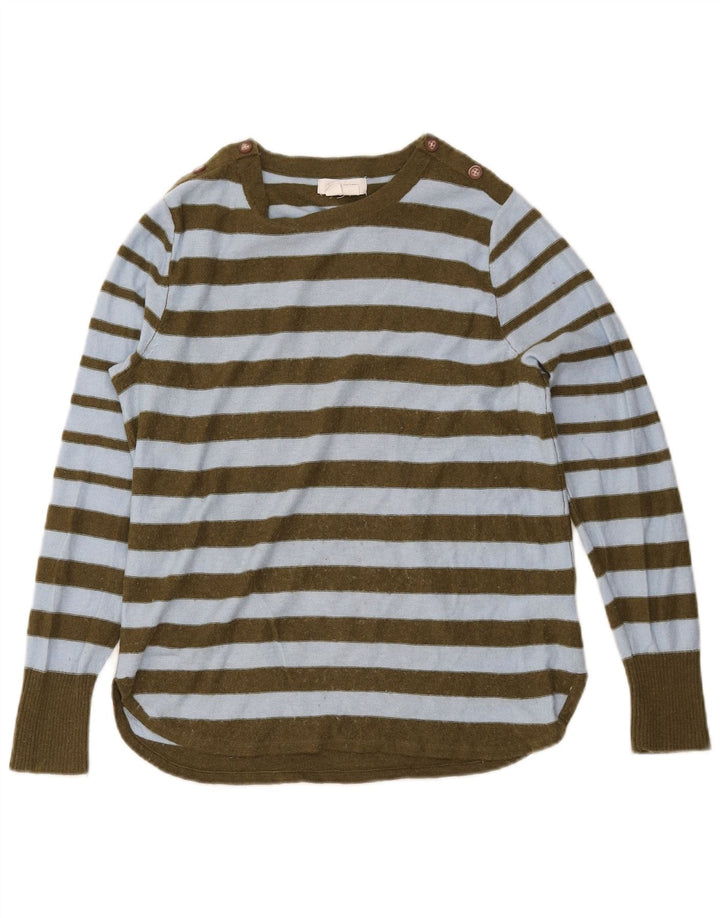 White Stuff Dame Boat Neck Jumper Sweater UK 12 Medium Khaki Striped