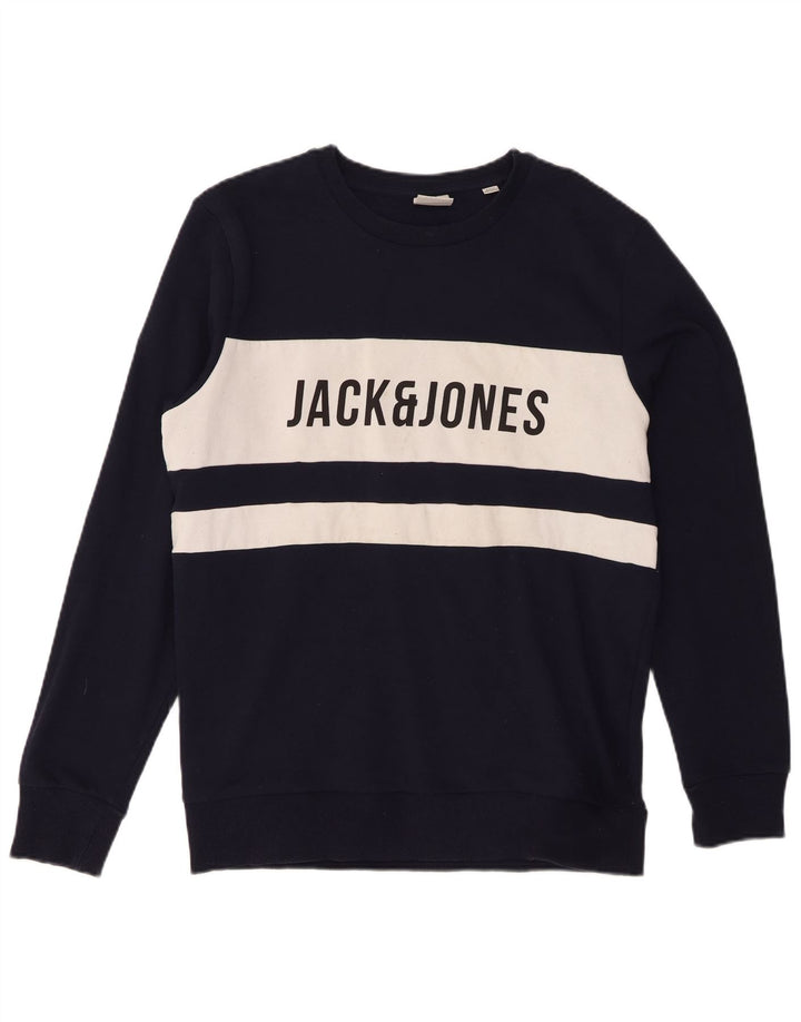 Jack & Jones grafisk sweatshirt til mænd, stor marineblå farveblok
