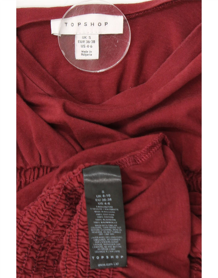 TOPSHOP Dame Crop Bluse Top UK 10 Small Bourgogne Bomuld