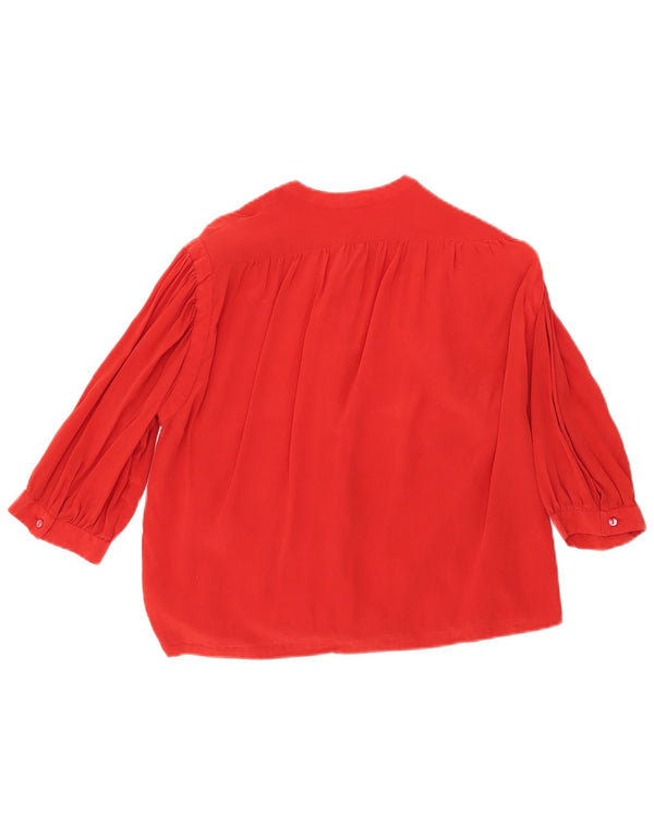 Vintage Dame Kortærmet Front Tie Shirt Bluse UK 12 Medium Red