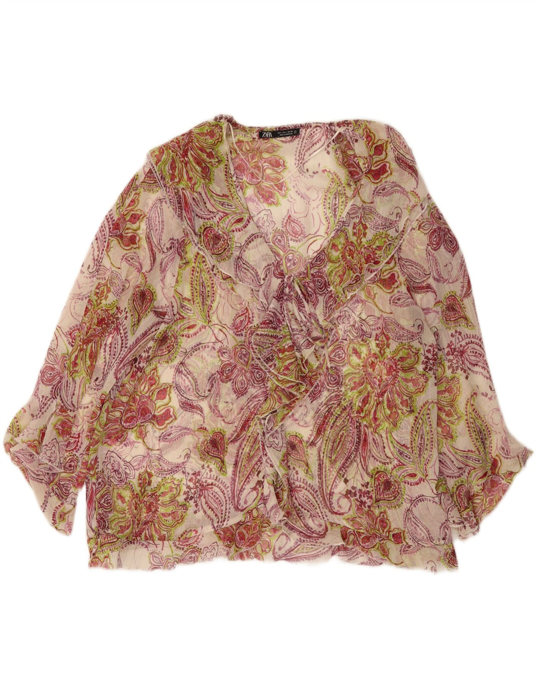 Zara Womens Flæse Front Bluse Top UK 14 Large Multicolored Floral
