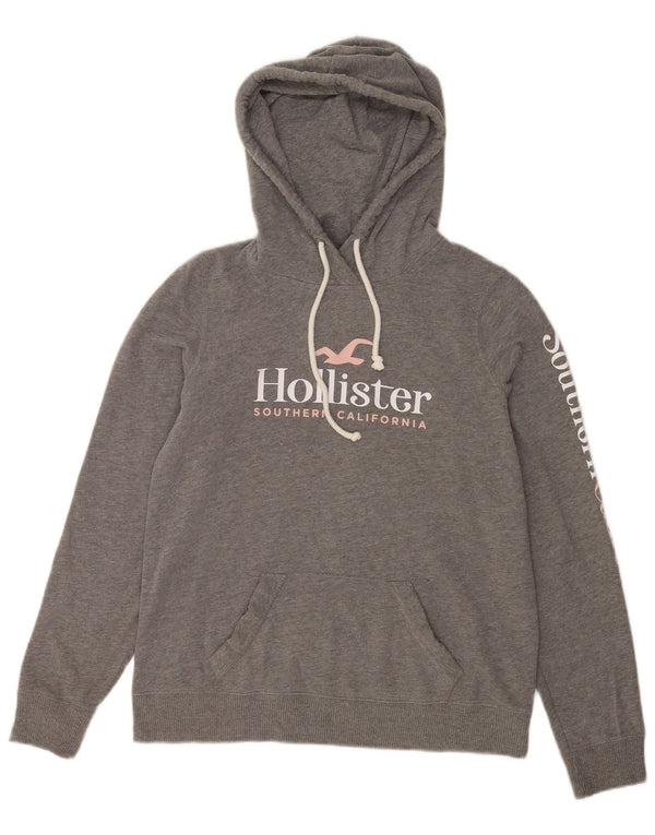 Hollister Dame Grafisk Relaxed Fit Hoodie Jumper UK 10 Small Grey Bomuld