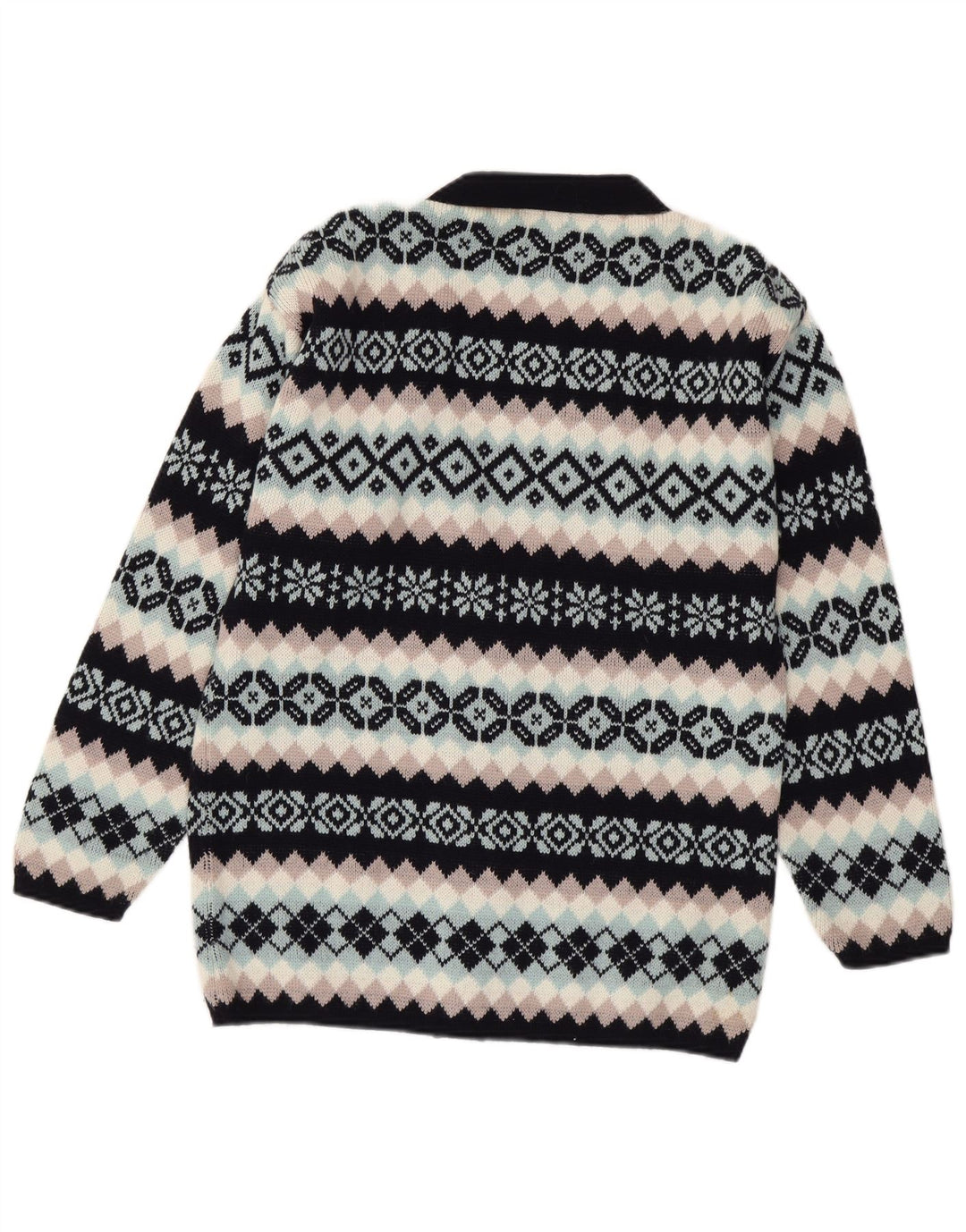 Cancun Dame Cardigan Sweater UK 16 Large Black Fair Isle Wool