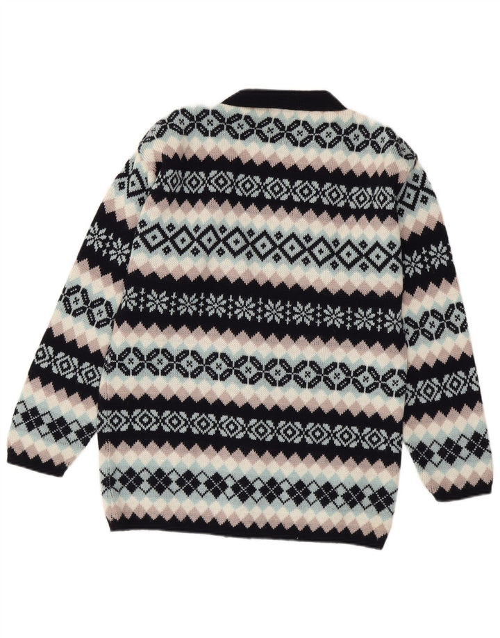 Cancun Dame Cardigan Sweater UK 16 Large Black Fair Isle Wool