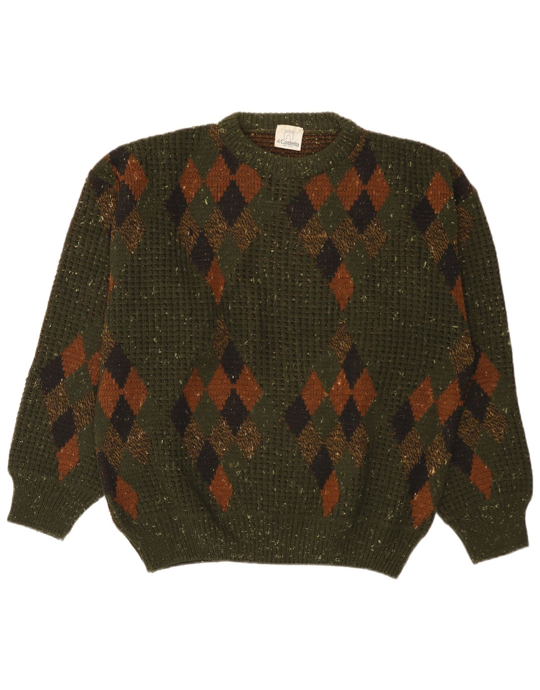 4 Castella Herre Boat Neck Jumper Sweater IT 52 Large Khaki Argyle/Diamond