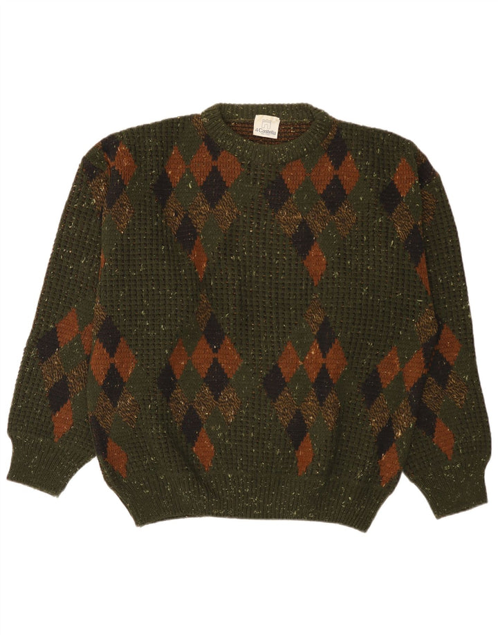 4 Castella Herre Boat Neck Jumper Sweater IT 52 Large Khaki Argyle/Diamond