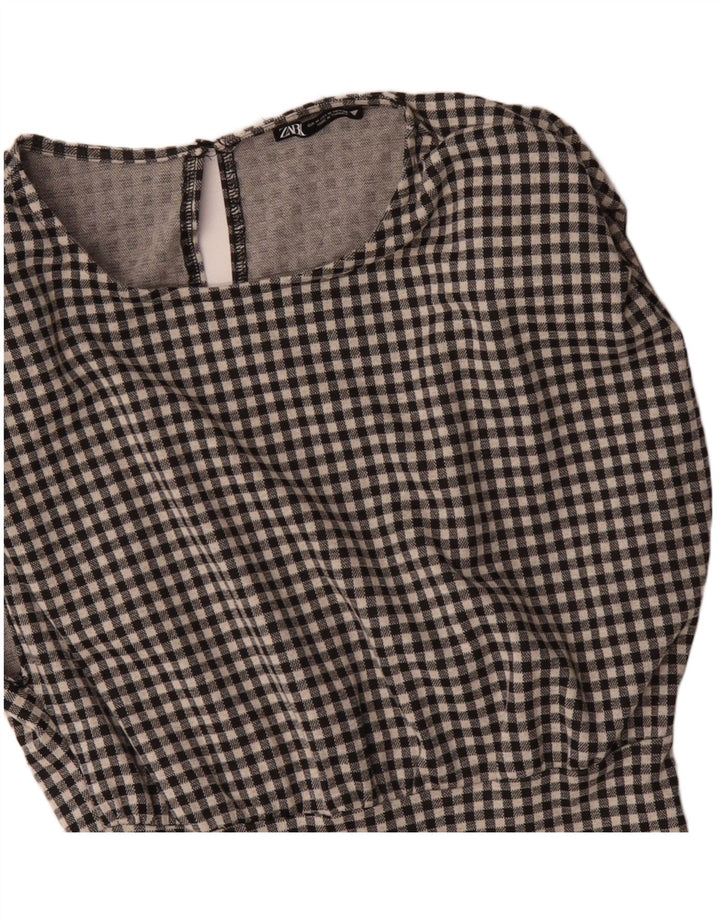Zara Dame Ærmeløs Shift Dress UK 14 Medium Black Gingham Cotton
