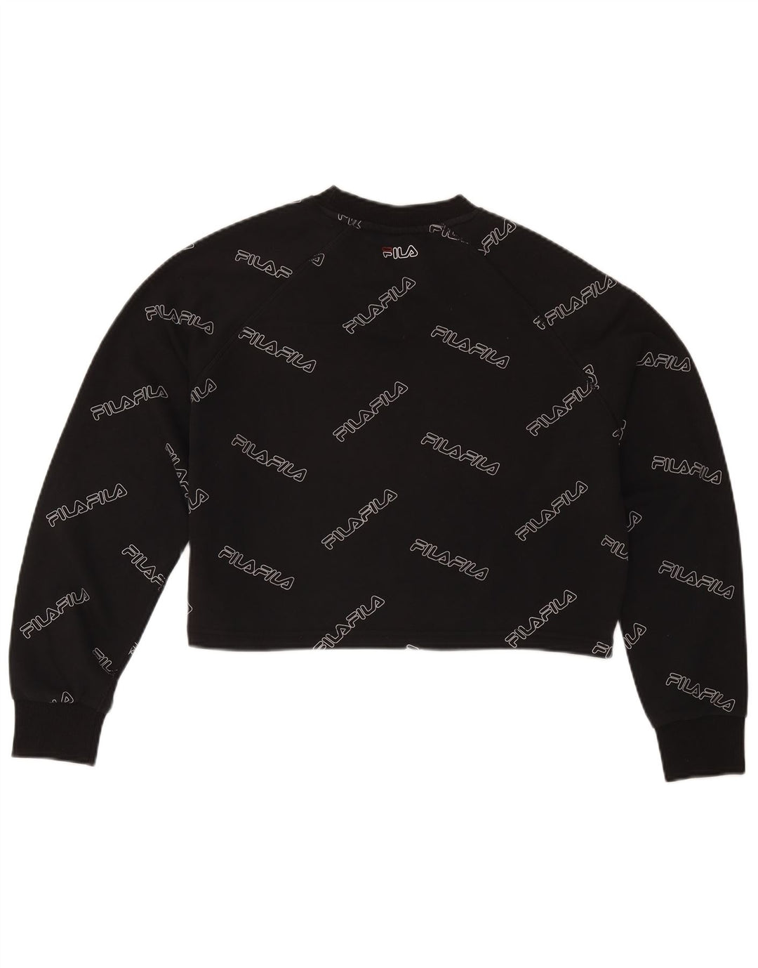 Fila Dame Oversized Grafisk Crop Sweatshirt Jumper UK 10 Lille Sort