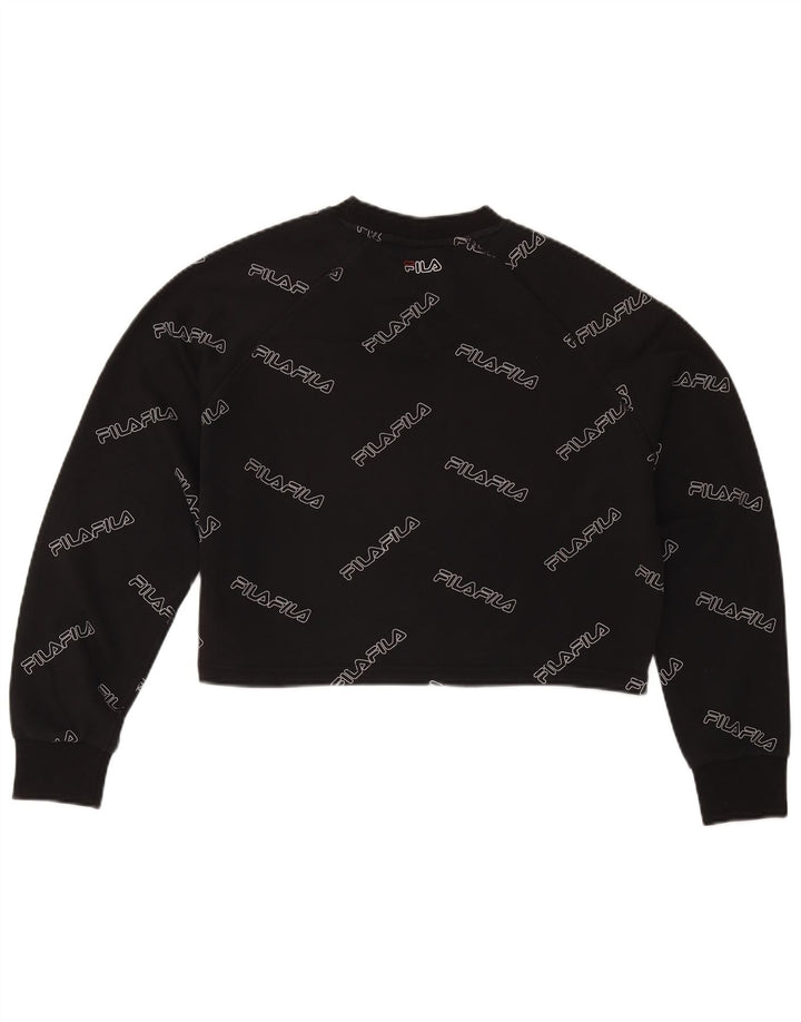 Fila Dame Oversized Grafisk Crop Sweatshirt Jumper UK 10 Lille Sort