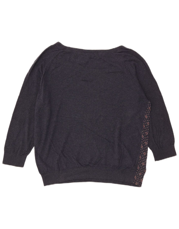 Fat Face Dame Boat Neck Jumper Sweater UK 16 Large Navy Blue Floral