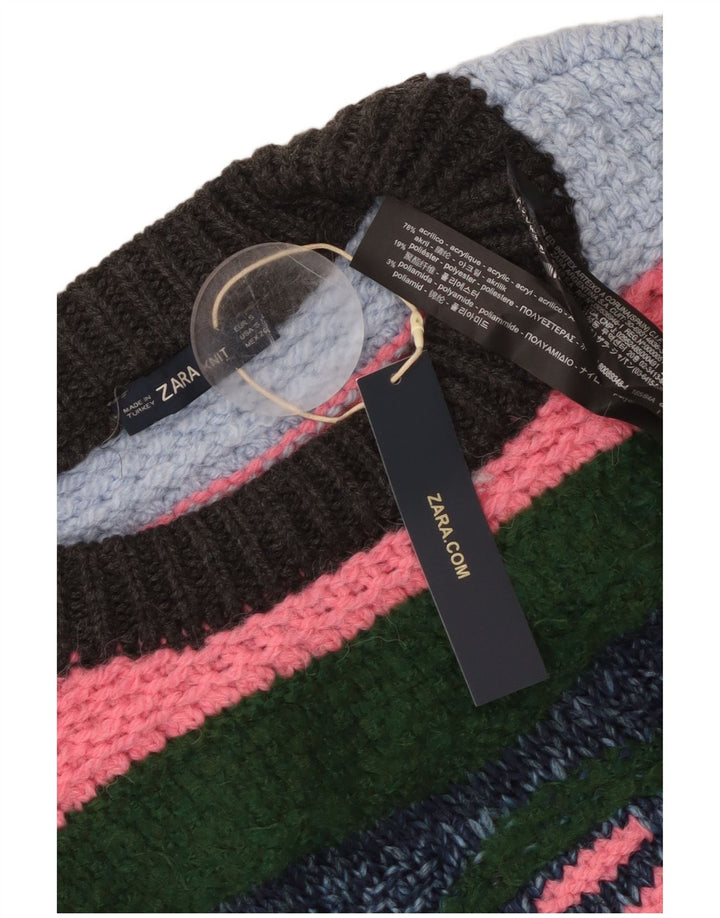 ZARA Dame Oversized Crew Neck Jumper Sweater UK 10 Small Multicolored