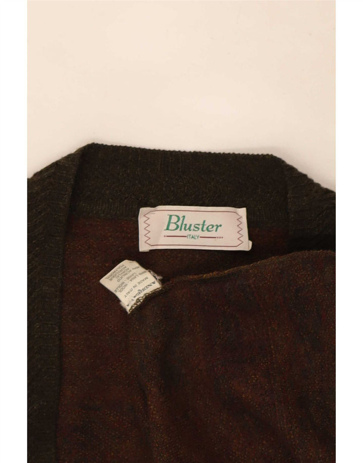 Bluster Herre Cardigan Sweater Large Khaki Fair Isle Wool