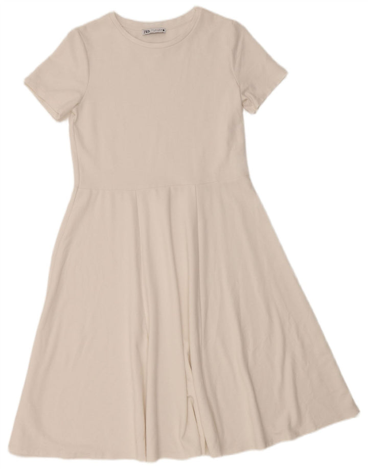 ZARA Dame A-Line Kjole UK 10 Small White Viscose