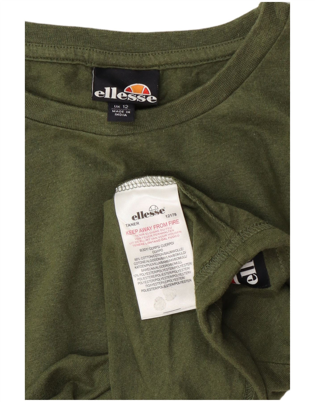 Ellesse Womens Crop Top Langærmet UK 12 Medium Green Bomuld
