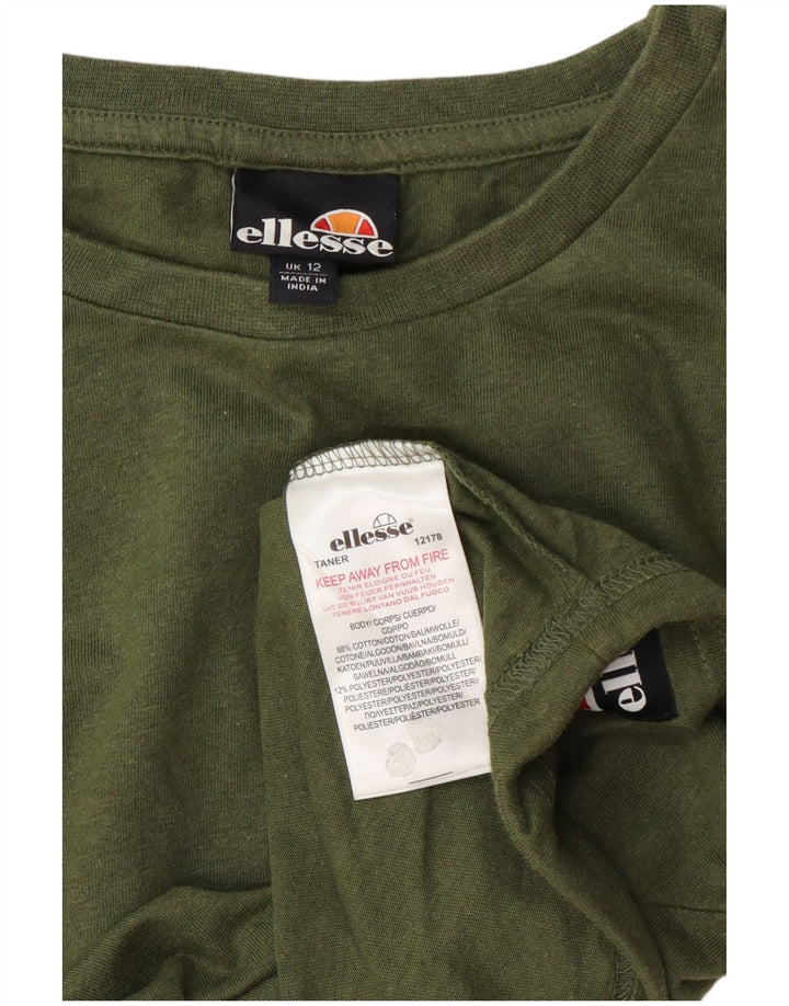 Ellesse Womens Crop Top Langærmet UK 12 Medium Green Bomuld