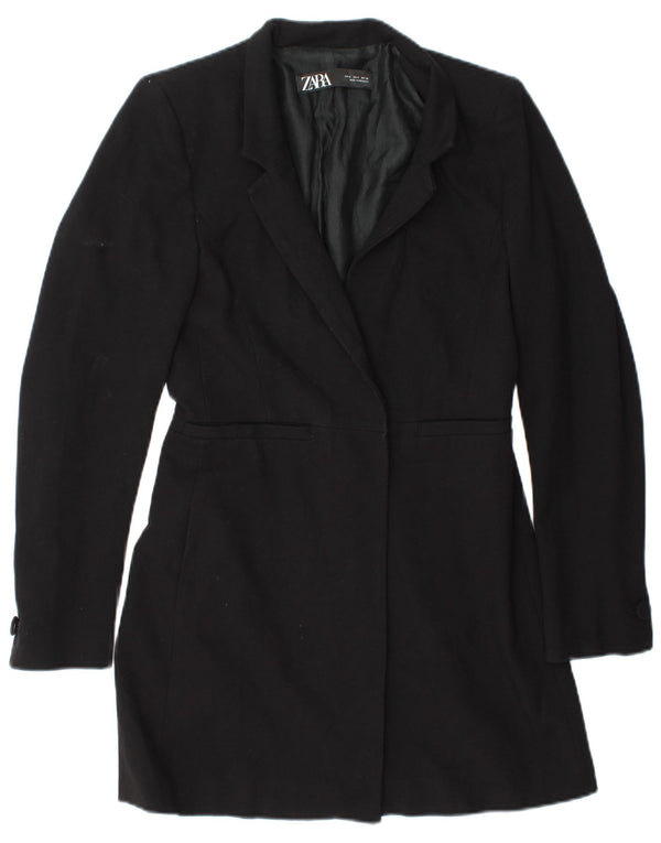 Zara Dame Longline Blazer Jacket UK 10 Small Black Polyester