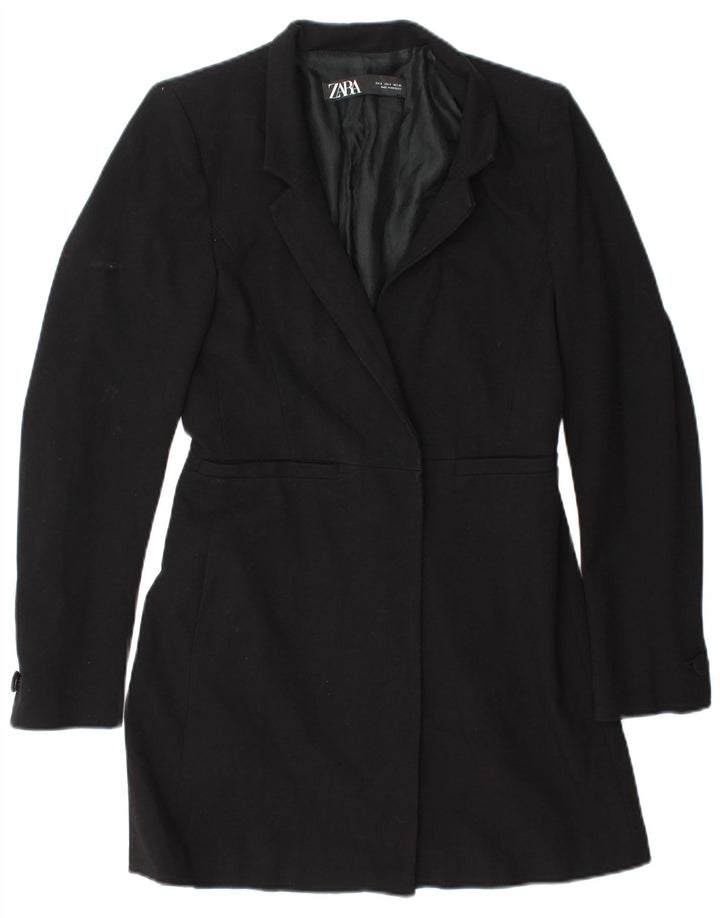Zara Dame Longline Blazer Jacket UK 10 Small Black Polyester