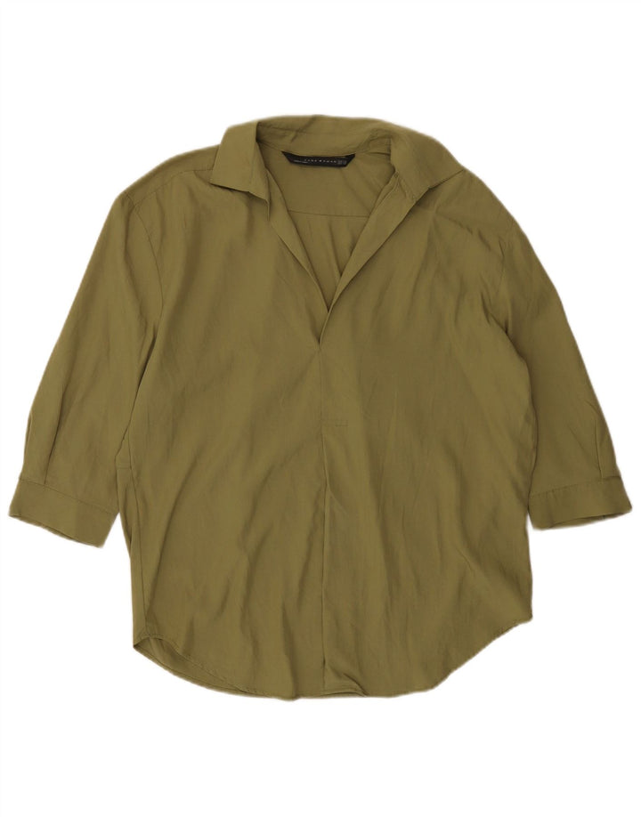 Zara 3/4 ærmet oversized trøje til kvinder UK 6 XS Khaki Lyocell