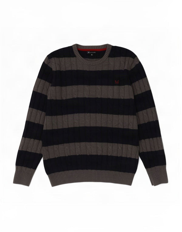 Besætningstøj Herre Crew Neck Jumper Sweater XL Navyblå Stribet bomuld