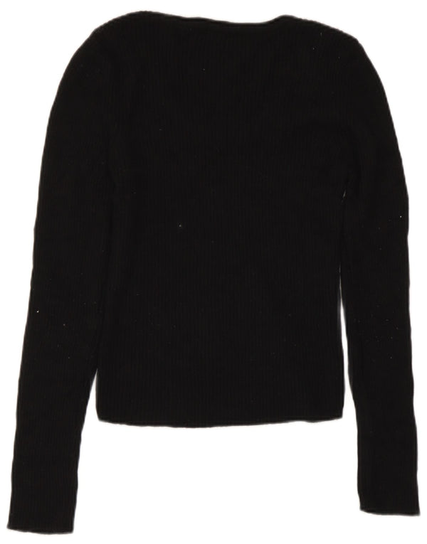 Zara Womens Crop Boat Neck Jumper Sweater UK 8 Small Black Viscose