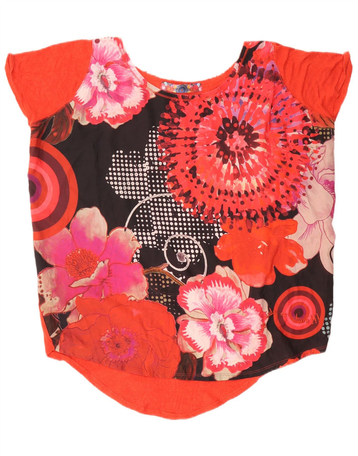 Desigual Womens Crazy Pattern Oversized T-Shirt Top UK 10 Small Red Floral
