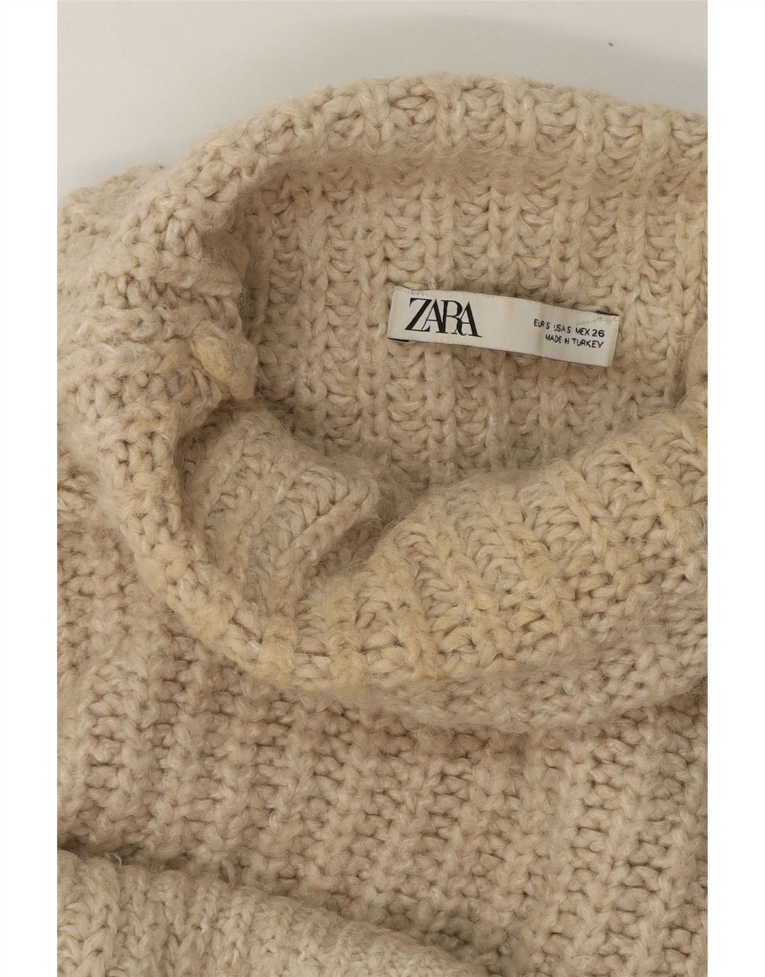 ZARA Womens Crop Roll Neck Jumper Sweater UK 10 Small Beige Vintage Zara and Second-Hand Zara from Messina Hembry 