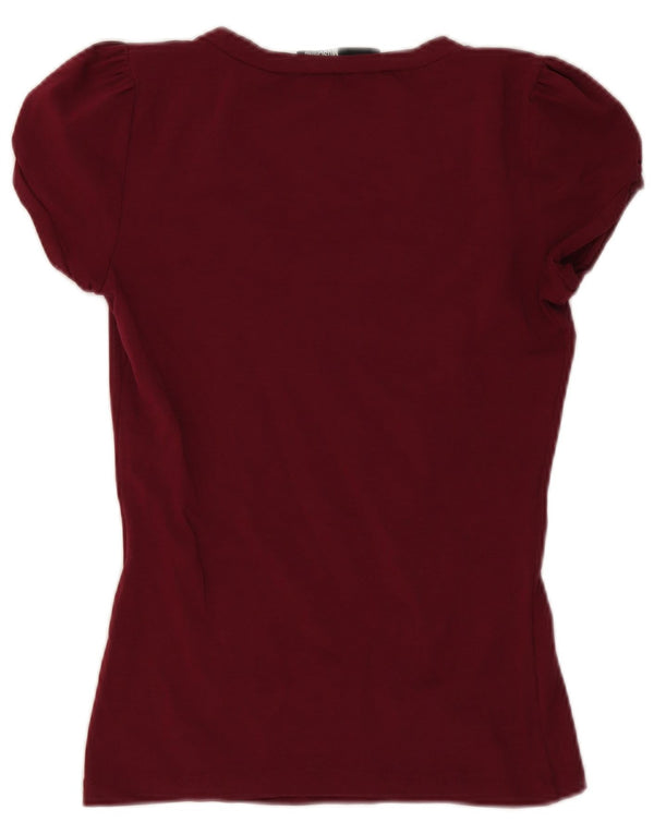 Moschino Dame Grafisk T-Shirt Top UK 12 Medium Bourgogne Bomuld