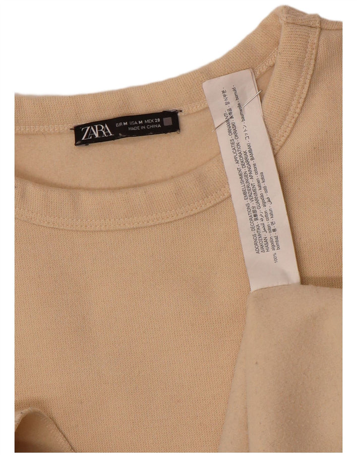 Zara Dame Oversized Sweatshirt Jumper UK 14 Medium Beige Blomsterbomuld