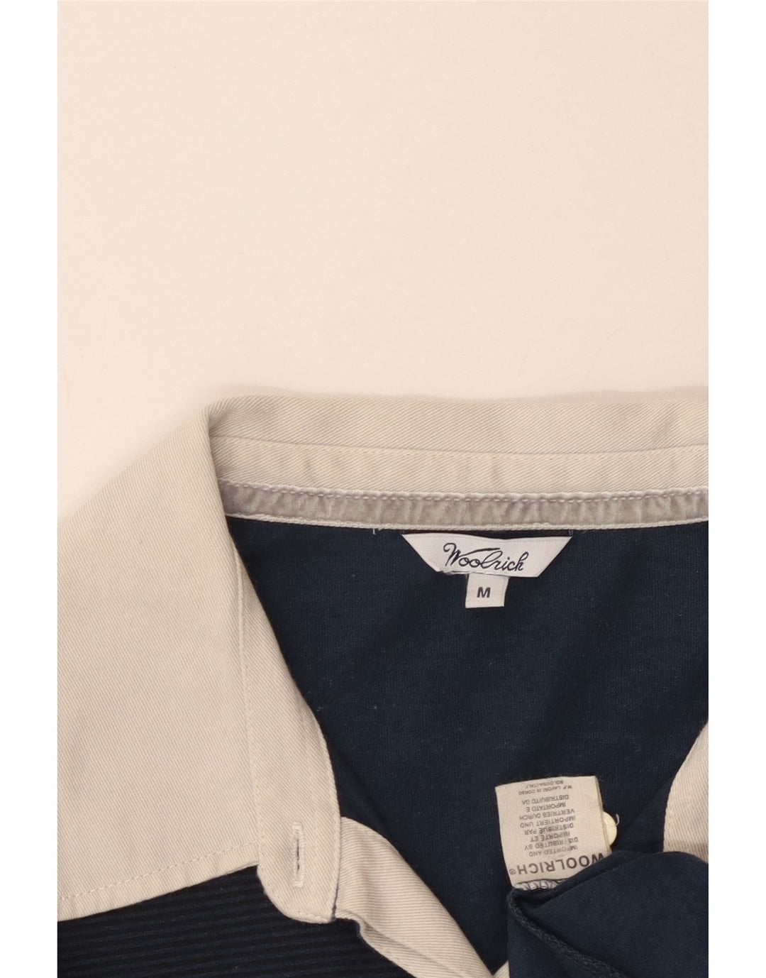 Woolrich Womens Grafisk Rugby Polo Shirt UK 12 Medium Navy Blue Bomuld