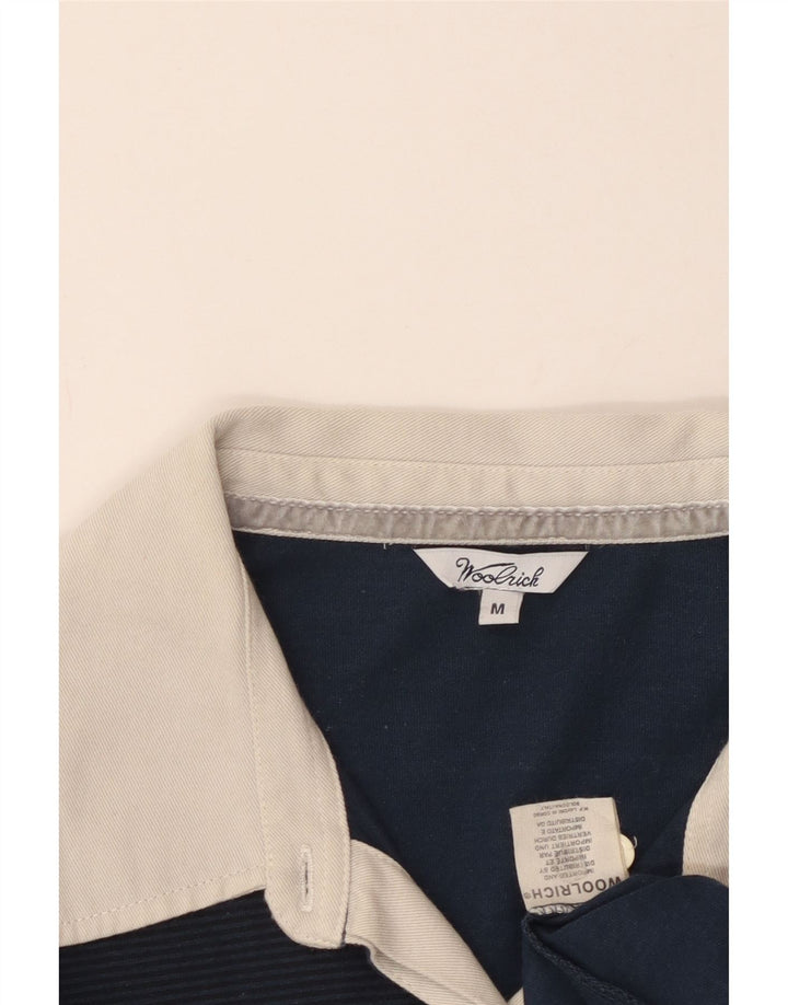 Woolrich Womens Grafisk Rugby Polo Shirt UK 12 Medium Navy Blue Bomuld