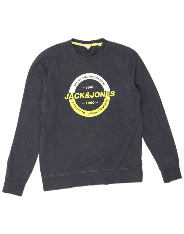 Jack & Jones Mens Graphic Sweatshirt Jumper Large Navy Blue Cotton