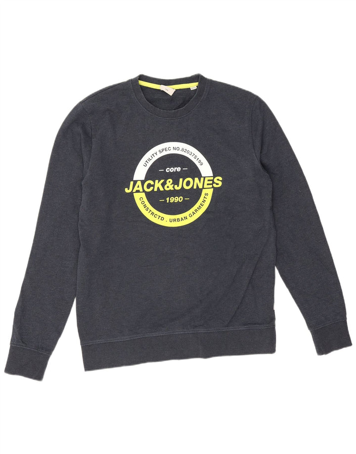 Jack & Jones grafisk sweatshirt til mænd, stor marineblå bomuld