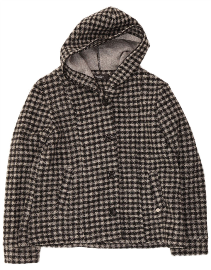 VINTAGE hættebomberjakke til kvinder UK 18 XL sort ternet uld