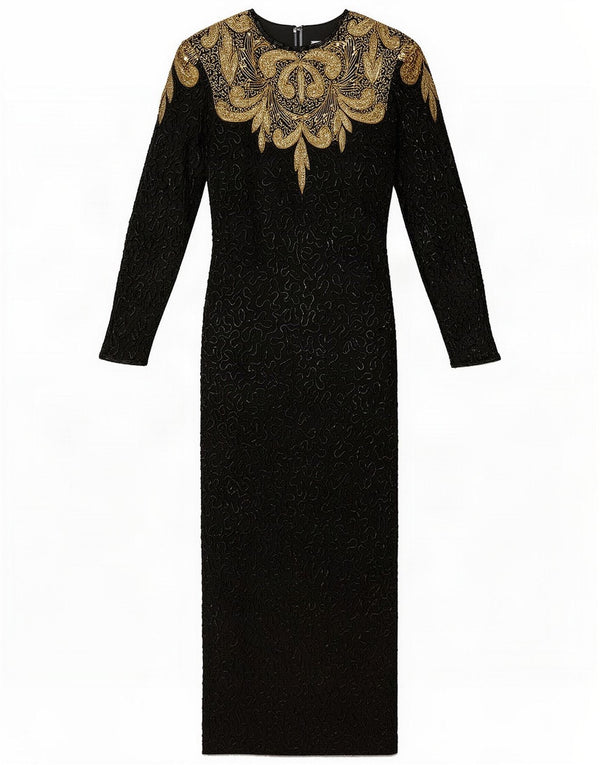 Vintage Kvinder Abstrakt Abstrakt Mønster Maxi Dress UK 10 Small Black