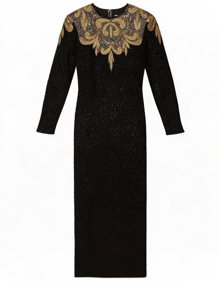 Vintage Kvinder Abstrakt Abstrakt Mønster Maxi Dress UK 10 Small Black