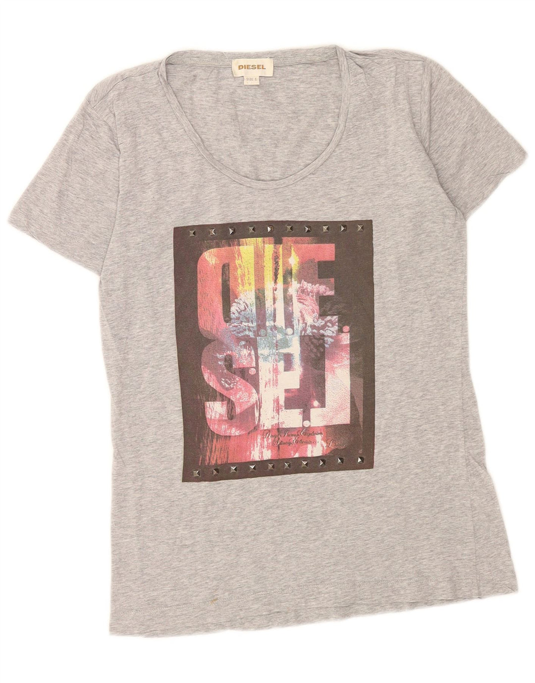 Diesel Dame Grafisk T-Shirt Top UK 10 Små Grå Flecked