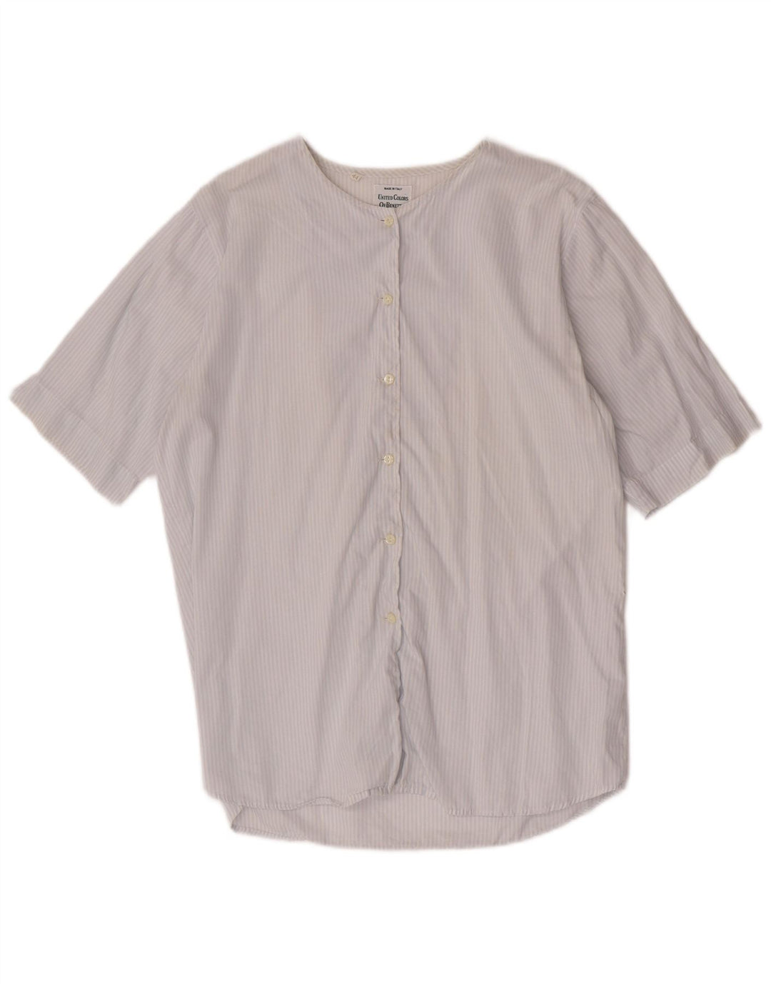 Benetton Dame Kortærmet Skjorte Bluse IT 44 Medium Blue Pinstripe