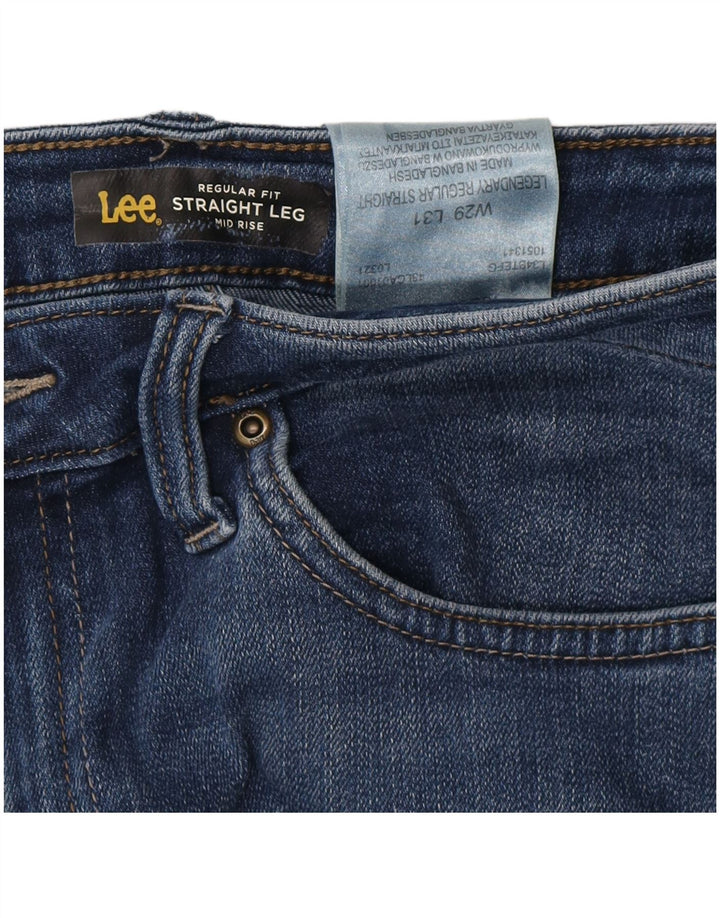 LEE Dame Mid Rise Regular Fit Straight Jeans W29 L31 Blå Bomuld