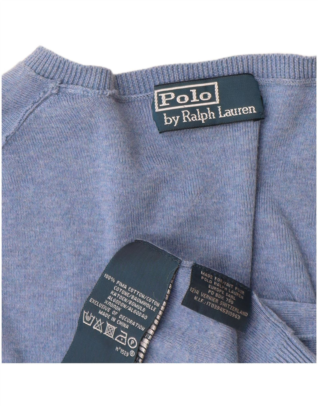 Polo Ralph Lauren Herre V-hals sweater mellemblå bomuld