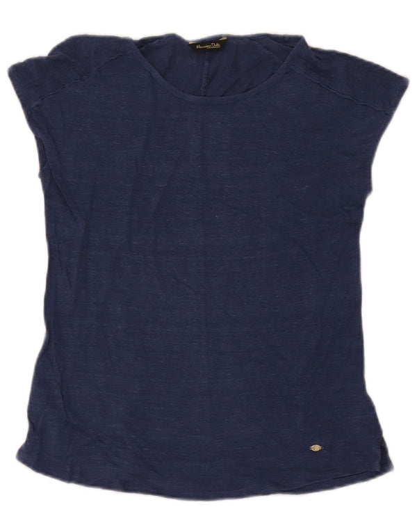 Massimo Dutti Dame T-Shirt Top UK 6 XS Navy Blue Flecked