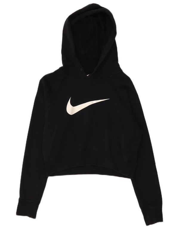 Nike Dame Crop Graphic Hoodie Jumper UK 16 Large Black Bomuld