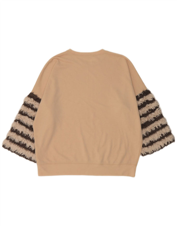 Zara Dame 3/4 ærmet oversize sweatshirt trøje UK 14 Medium Beige