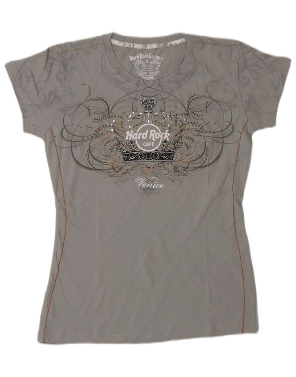 HARD ROCK CAFE Dame Venedig grafisk T-shirt top UK 10 lille grå bomuld