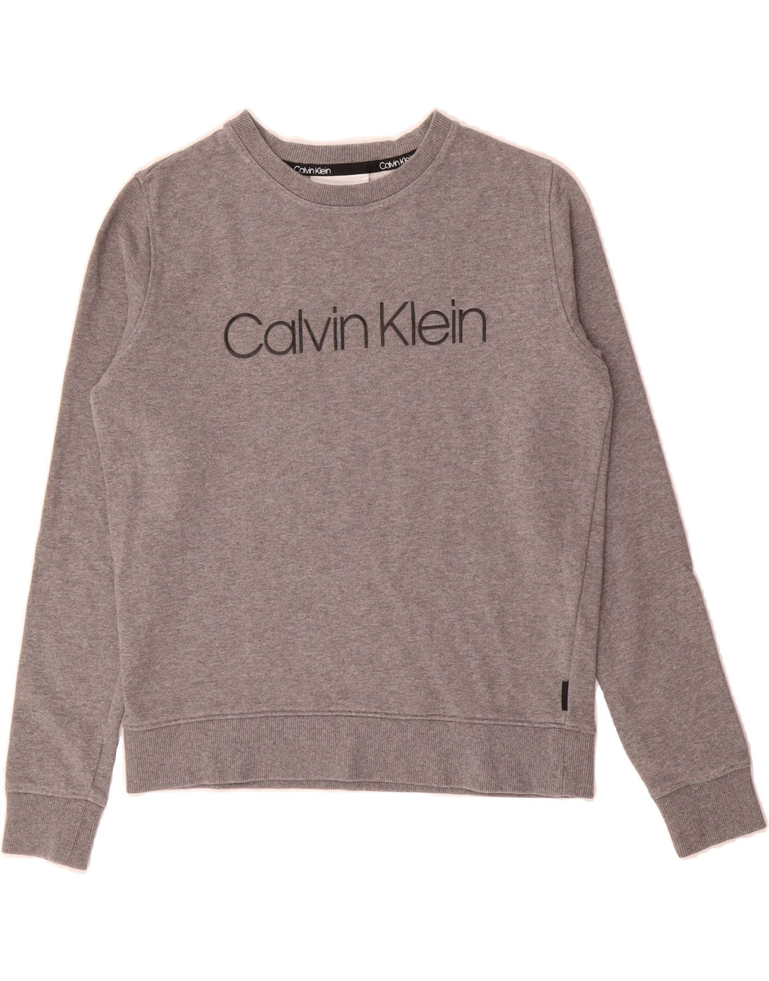 CALVIN KLEIN Womens Graphic Sweatshirt Jumper UK 10 Small Grey Cotton Vintage Calvin Klein and Second-Hand Calvin Klein from Messina Hembry 