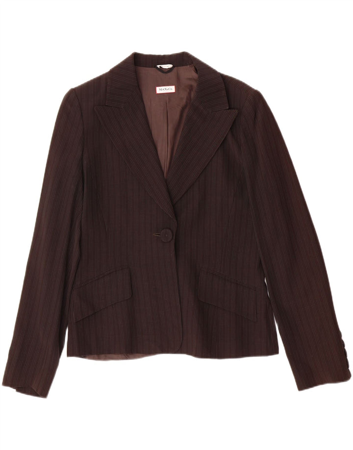 MAX & CO. Womens 1 Button Blazer Jacket UK 14 Large Brown Striped Acetate Vintage Max & Co. and Second-Hand Max & Co. from Messina Hembry 