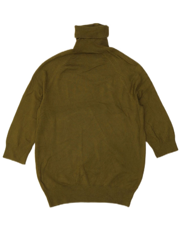 Zara dametrøje med 3/4 ærmer med rullehals, UK 12 Medium Khaki Viscose
